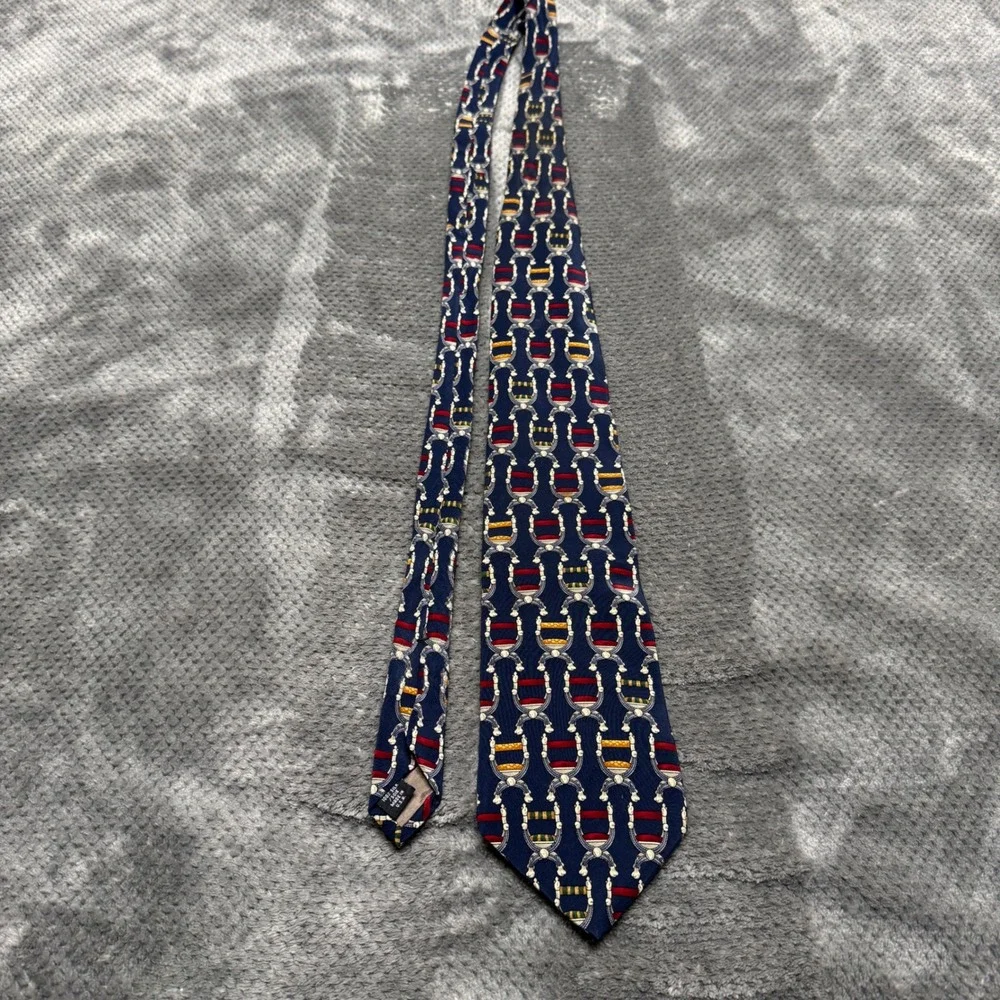 UNICEF Men Silk Tie Navy Blue Renaissance Throne Chair Novelty Print Made in USA